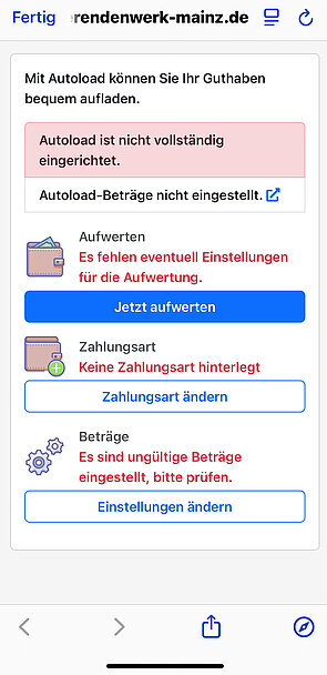 Vom Wallet SEPA hinterlegen zu Autolaod einrichten, Bankkonto hinterlegen Screenshot aus der App - Vom Wallet in SEPA hinterlegen - Autolaod einrichten
