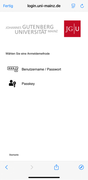 Anmeldung bei der JGU zur Validierung und Aktualisierung des Studierendenstatus in der App Screenshot aus der App als Beispiel hier Studierendenstatus der JGU _Anmeldung