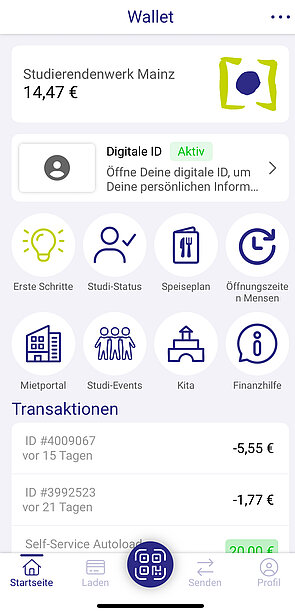 Screenshot der App - Studi-Status Valdiierung über den Button Studi-Status