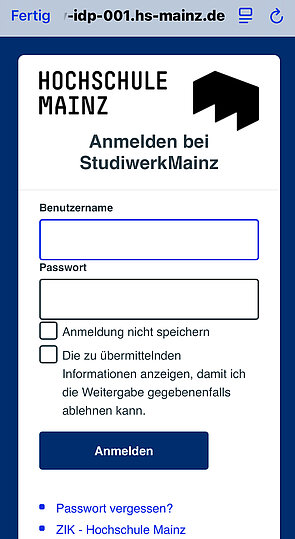 Screenshot Studi-Status validieren - Hochschule Mainz