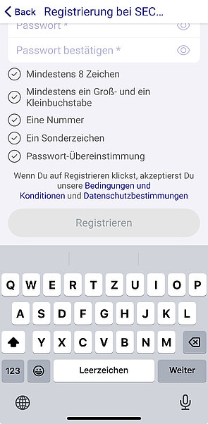 Screenshot von dem ausführlichen Registrierungsscreen Teil 2 Screenshot von dem ausführlichen Registrierungsscreen Teil 2