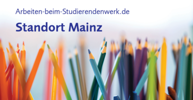 Foto von Buntstiften als Symbol für Vielfalt, darauf steht arbeiten-beim-studierendenwerk.de Standort Mainz _das Foto verlinkt zu der externen Seite