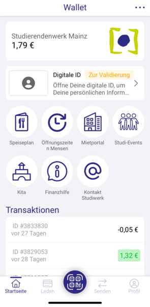 Wallet mit Anzeige des Guthabens Screenshot aus der App - Wallet mit Anzeige des Guthabens