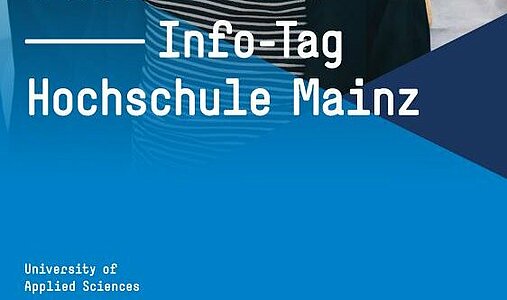 Info-Tag Hochschule Mainz_Bild mit 3 Studierenden und Text zu den Infos, die auch hier im Text stehen_(c) Hochschule Mainz