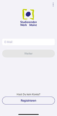 Screenshot of Sign up Screen of the App _Anmelden/Registrieren