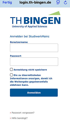 Screenshot Studi-Status validieren TH Bingen