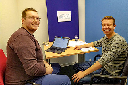 Thorsten Delker und Marco Scheerer bei der Aufnahme des ersten Podcasts des Projekts Erasmus Stories Mainz