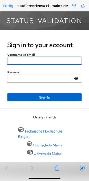 Studi Status Validierung für die drei Hochschulen Screenshot aus der App - Studi Status Validierung für die drei Hochschulen